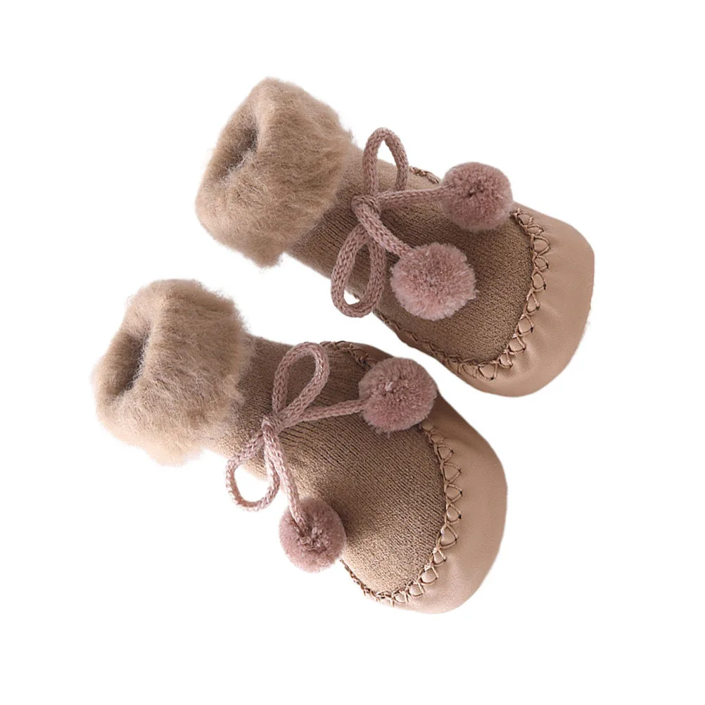 Calcetines para caminar para bebé, calcetines cálidos antideslizantes de algodón para niños pequeños, suela suave y elástica, zapatos de invierno para recién nacidos, 6 uds. - imagen 3