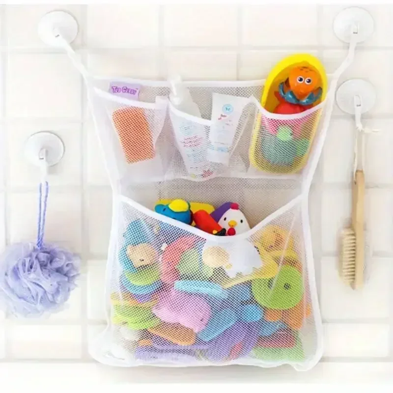 Bolsa de juguetes, organizador de baño de red, juguetes de baño para Baby Shower, malla de almacenamiento de juguetes blanca para bebés y niños con fuertes ventosas - imagen 5