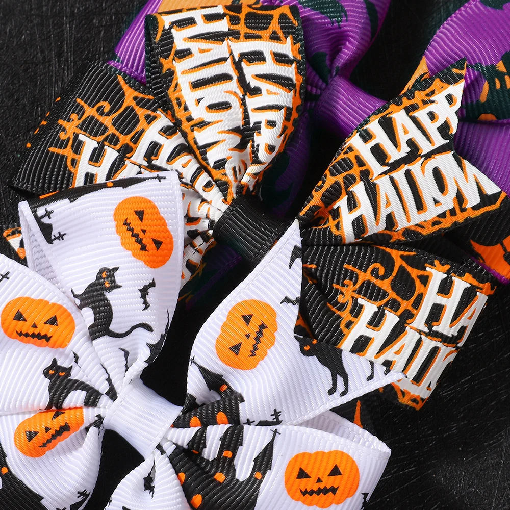 Pinzas de pelo Halloween para niña – Lazo murciélago y calabaza - imagen 5