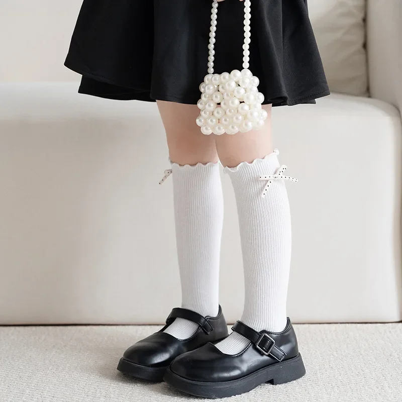 Calcetines de media pantorrilla para niñas, medias de princesa con lazo de lunares y volantes, talla única, 38CM, calcetines a juego con cinta, primavera 2026 - imagen 4
