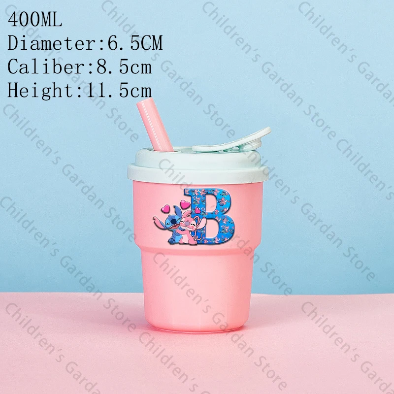 400ML Stitch Disney niños niñas vasos de agua niños vasos de paja de plástico Chlid dibujos animados Anime tazas de leche niños lindos regalos de cumpleaños - imagen 3