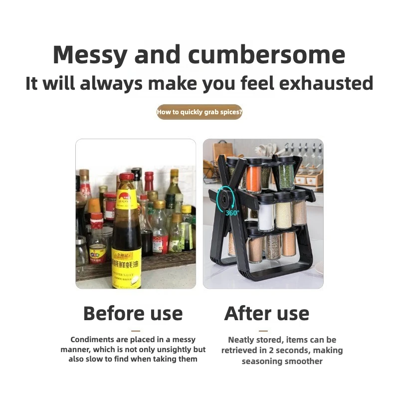 Estante giratorio para especias, organizador, estante para condimentos estilo noria con 18 botellas de plástico, solución de almacenamiento de cocina, ahorro de espacio - imagen 5