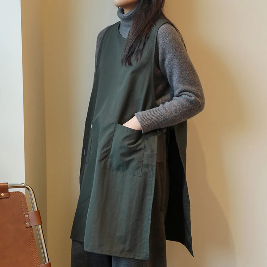 Chaleco largo antisuciedad, delantal de cocina impermeable con bolsillos, delantal de trabajo para pintura para mujer, delantal de belleza para salón de uñas - imagen 3