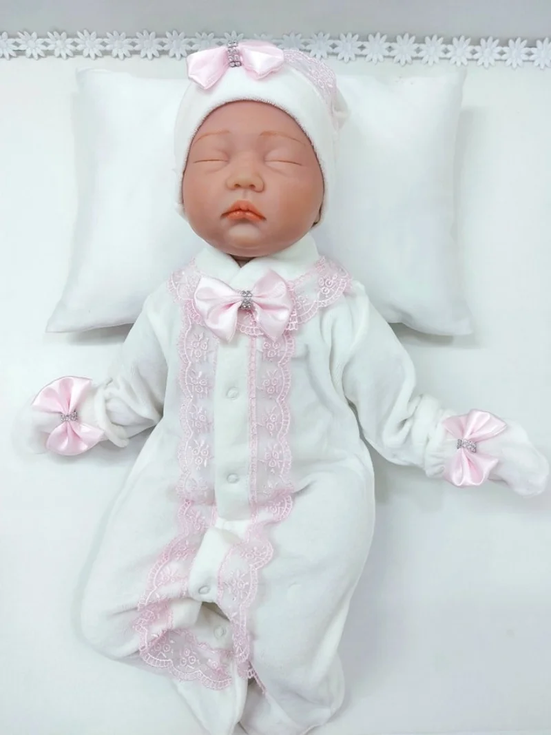 Conjunto de pelele de bebé fucsia hecho a mano, 3 uds., 100% algodón, ropa de nuevo diseño para recién nacido, traje de bebé de lujo de Organza nacarada personalizada preciosa - imagen 2