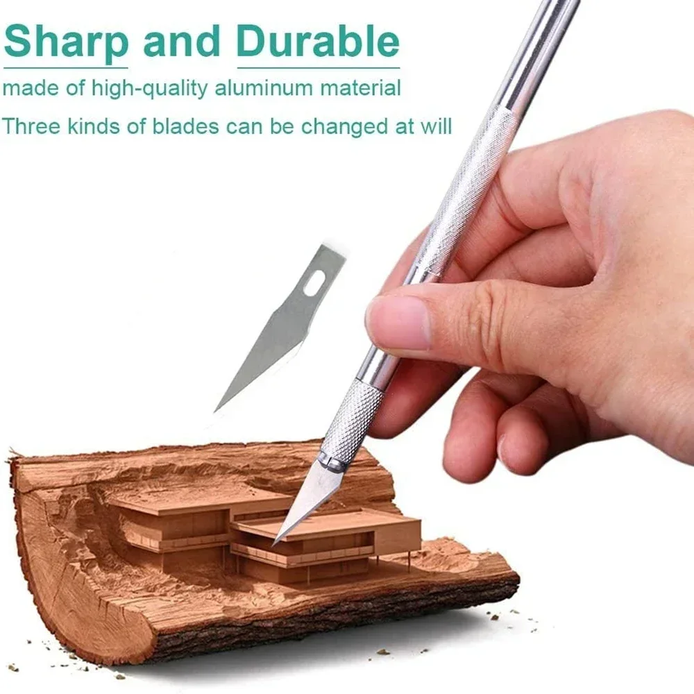 Kit de herramientas de cuchillo de bisturí de Metal antideslizante, cuchillos para manualidades de grabado + cortador de cuchillas de 5 uds., herramientas manuales de reparación DIY PCB para teléfono móvil - imagen 5