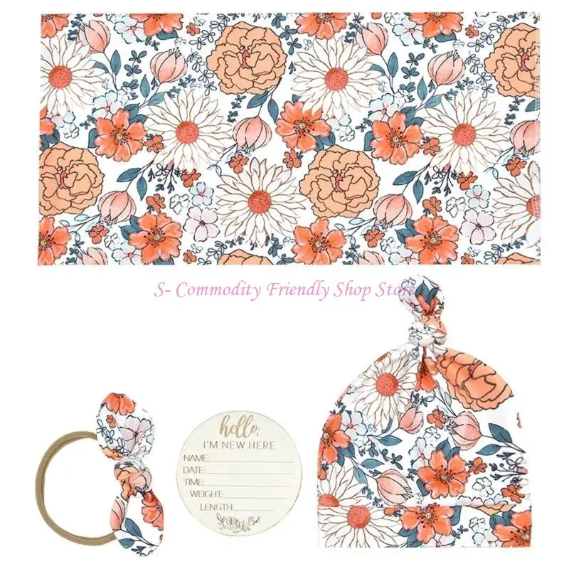 85AE 4 Uds. Diadema elástica tela envolvente para bebé con gorro lactancia para niños y niñas - imagen 2