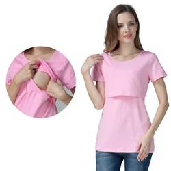 Blusa de lactancia posparto para mujer, camiseta informal de lactancia para mamá, Tops de maternidad, ropa de lactancia, Camisa de algodón de manga corta
