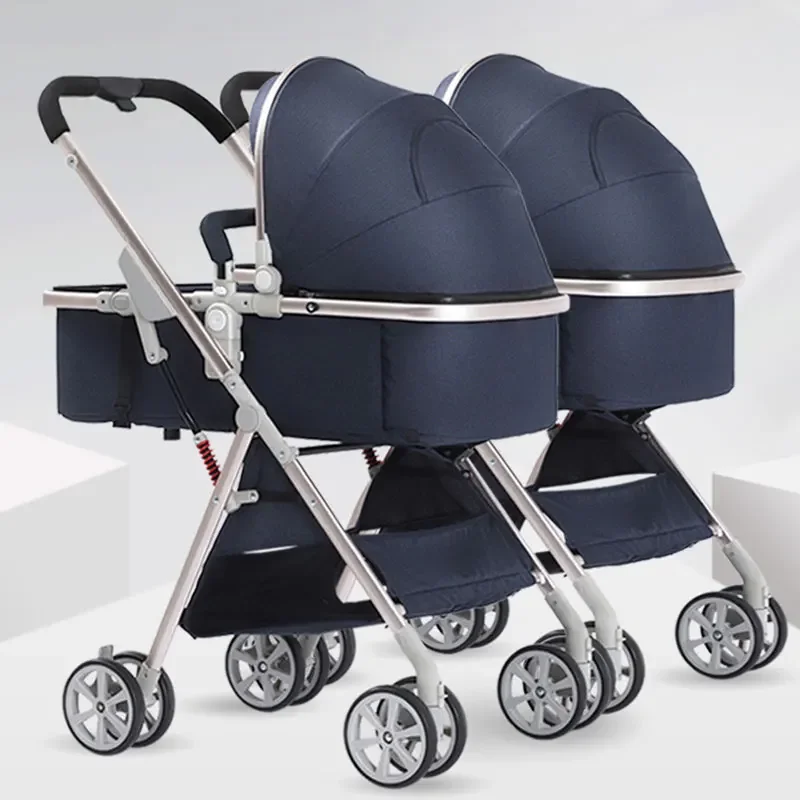 Cochecitos de bebé gemelos que se pueden dividir y sentarse, cochecito de bebé doble plegable ligero para bebé de 2-3 años - imagen 2