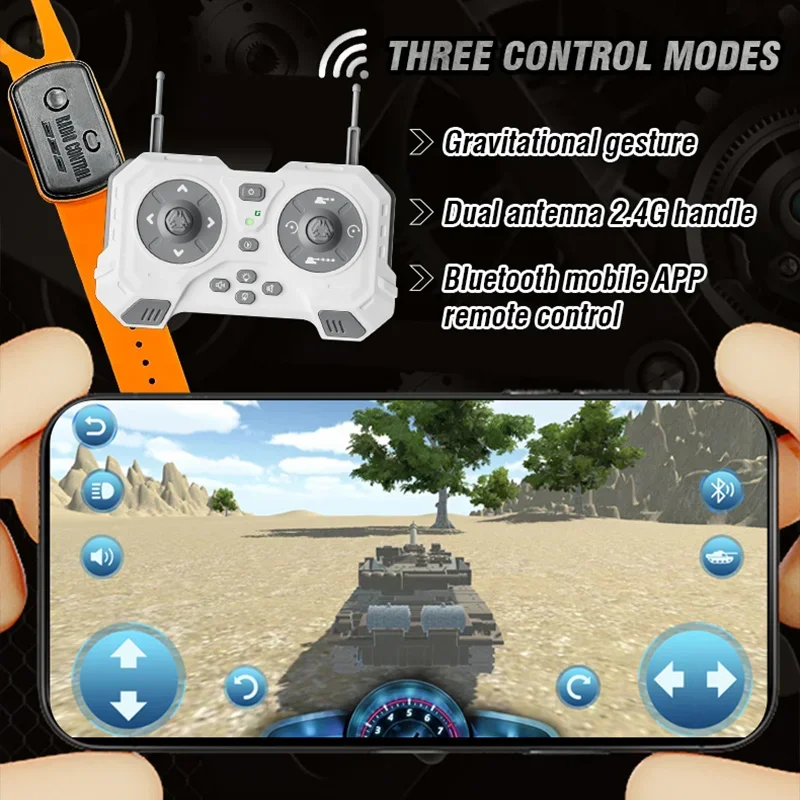 Tanque de Control remoto, camión con orugas RC de 13 canales, coche eléctrico, máquina controlada por aplicación de batalla, juguetes para niños, regalos - imagen 5
