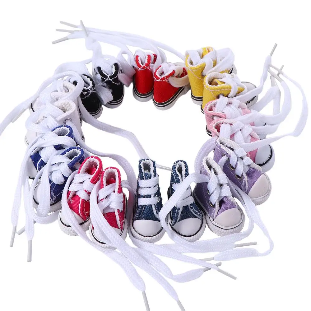 Zapatos de muñeca de 3,5 CM, bonitos Mini zapatos de muñeca, zapatos de lona vaqueros para muñeca, juguete, botas, zapatillas de deporte, accesorios