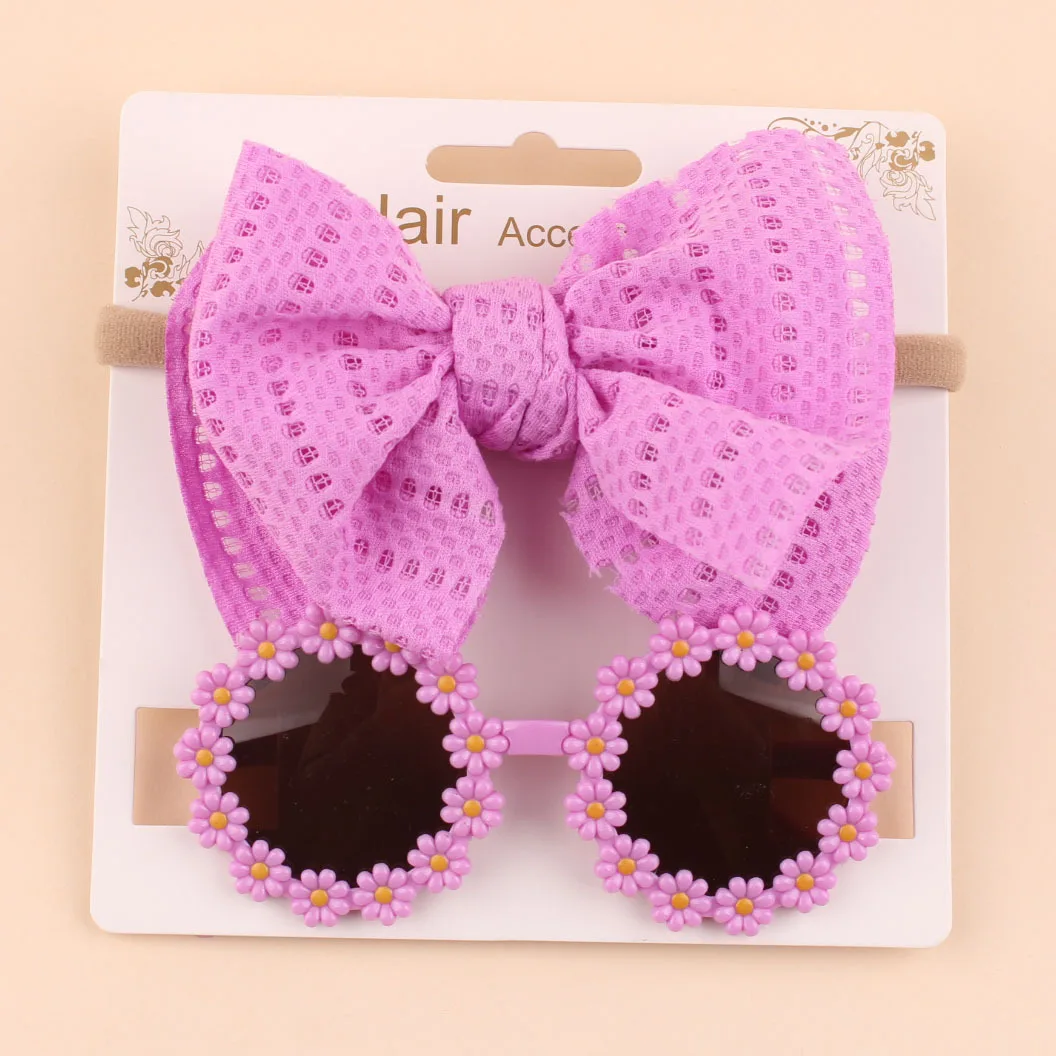 2 uds gafas de sol para bebé con diadema con lazo gafas de sol para niños y niñas banda elástica para el cabello accesorios para la playa sombreros para niños - imagen 3