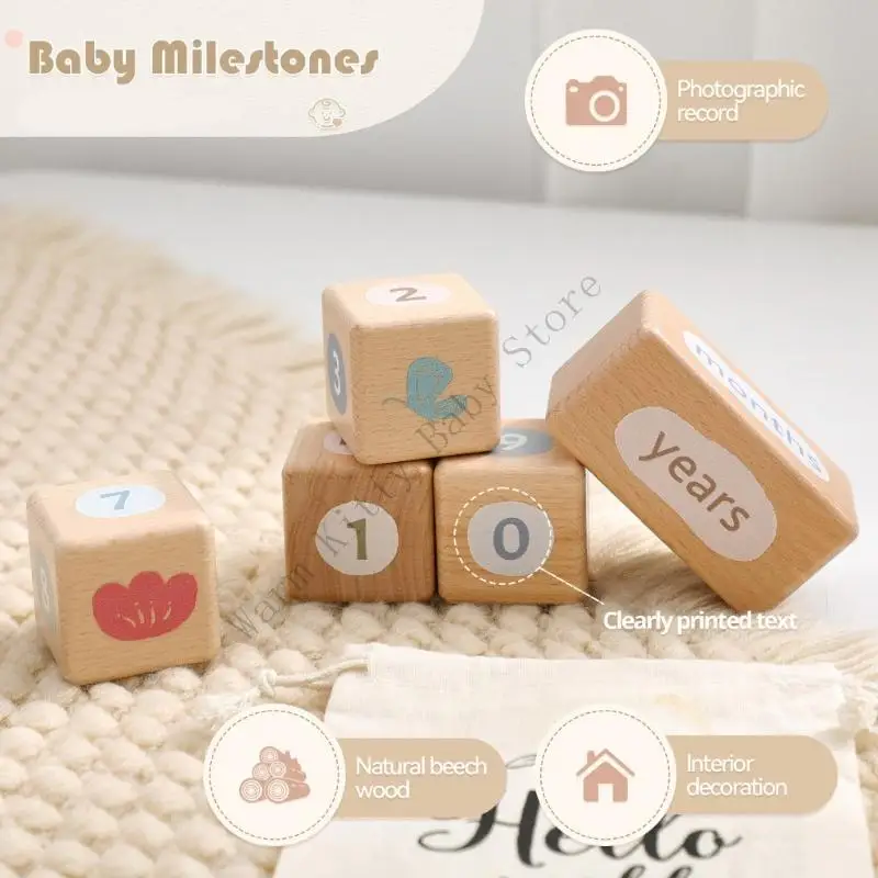1 Juego de bloques de registro de crecimiento anual mensual de madera Natural para bebés, días de bebé, semanas de crecimiento, registros de memoria, accesorios de potografía