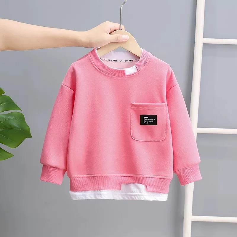 2025 Otoño Nueva sudadera falsa de dos piezas para niños coreanos: rosa de manga larga, bonita, agradable para la piel, versátil para uso diario y escolar - imagen 4