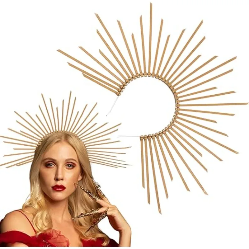Corona Halo con pinchos dorados Sunburst para tocado de fiesta - imagen 5