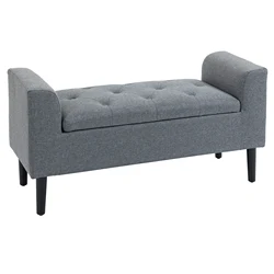 HOMCOM Banco Pie de Cama Acolchado con Espacio de Almacenaje Banqueta Multifuncional con Brazos Tapa Abatible y Patas de Madera para Dormitorio Salón 116x44x58 cm Gris