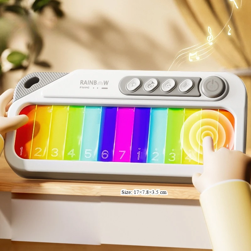 Teclado de Piano de arcoíris brillante, juguete Musical con pantalla táctil con 13 melodías, juguetes musicales electrónicos portátiles para niños de 3 a 6 años - imagen 5