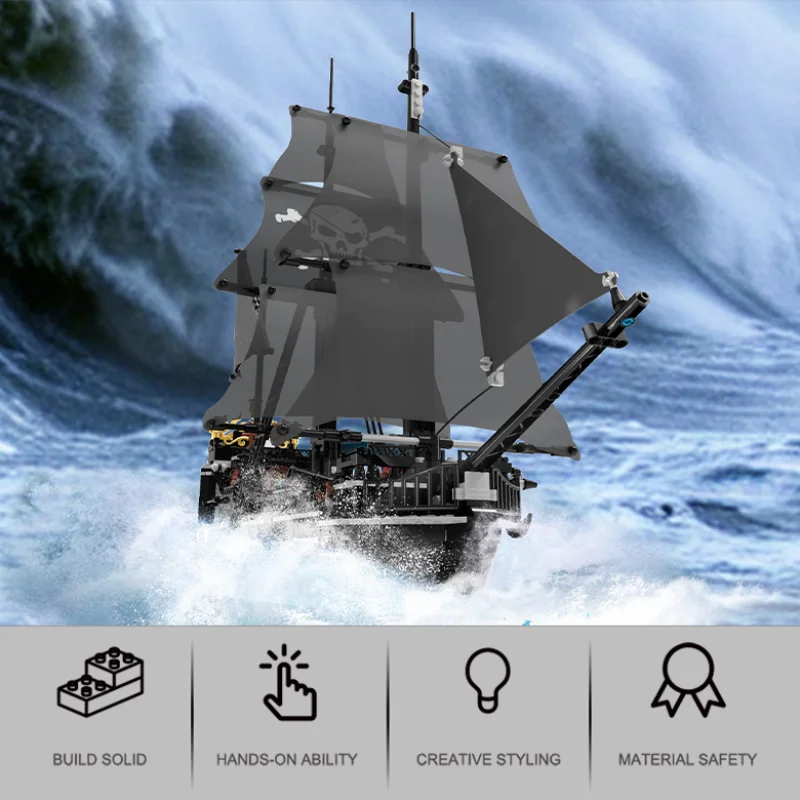 Barco Pirata Negro de Construcción – Esqueleto Fantasma - imagen 5