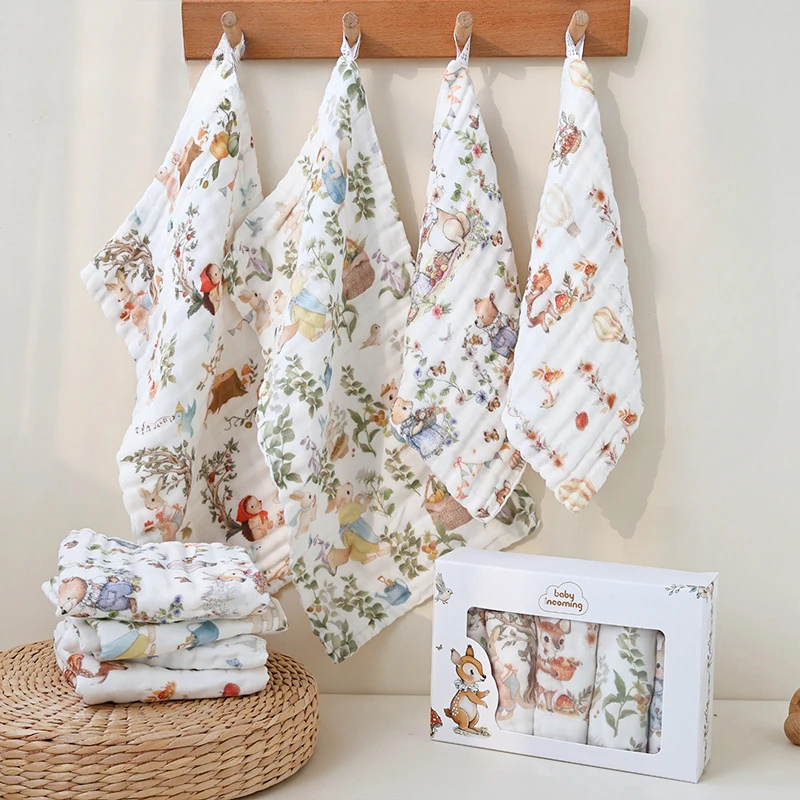 Juego de toallas de algodón para bebé, 3 unidades/5 unidades, 6 capas, Guaze, paños para eructar para recién nacido, toalla facial de baba para bebé, cuadrados de muselina súper suaves, cuidado del bebé