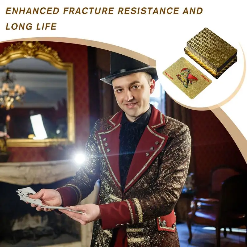 Cartas de póker de lámina dorada, juego de póquer de mesa impermeable, cartas de juego de ocio portátiles de PVC para reuniones de festivales - imagen 4