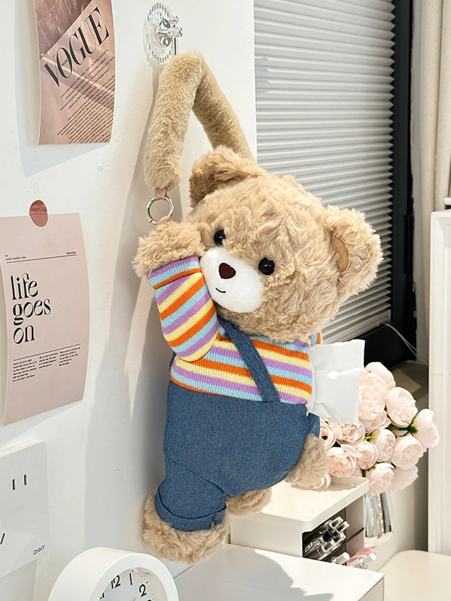 Caja de pañuelos montada en el coche, tipo colgante, caja de papel montada en el coche, oso creativo y bonito, práctico en bolsa de pañuelos para el coche, bolsa colgante - imagen 5