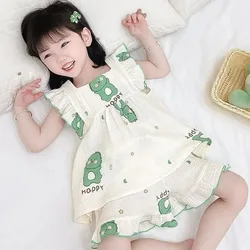 Conjunto de pijama con estampado dibujos animados para niña, pijamas finos tirantes, pantalones cortos, ropa el hogar niño, dos piezas