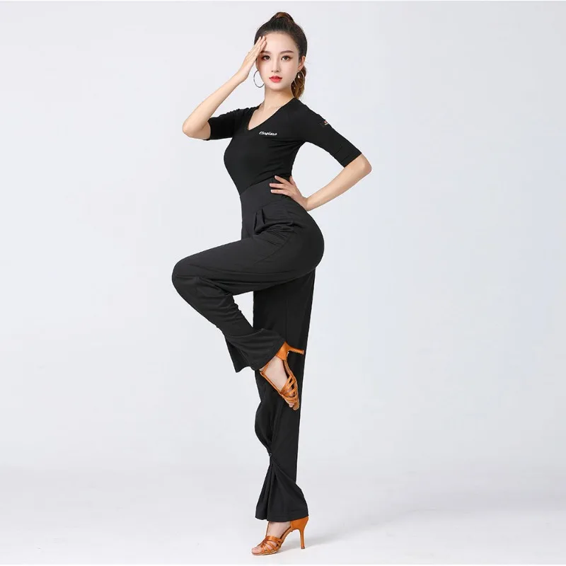 Pantalones elásticos de baile latino para salón de baile, ropa de entrenamiento de danza moderna, pantalones de pierna recta, pantalones de baile para mujeres adultas, disfraces - imagen 4