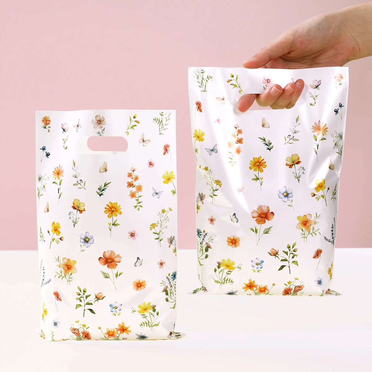 10/25/50 Uds. Bolso con temática de flores silvestres, bolsas de dulces, bolsa de embalaje de regalo para fiesta de cumpleaños de primavera, suministros para fiesta de cumpleaños, Baby Shower para niña - imagen 3