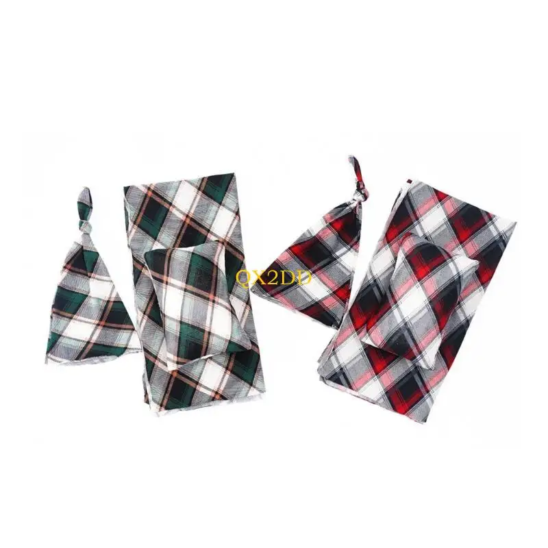 QX2D Accesorios fotografía para bebés recién nacidos, disfraz para niño y niña, sombrero y almohada a cuadros - imagen 3