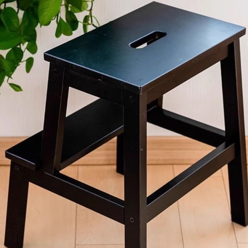 Taburete de dos niveles de madera maciza, taburete de baño, reposapiés antideslizante para adultos y niños, pintura estable y duradera y ecológica