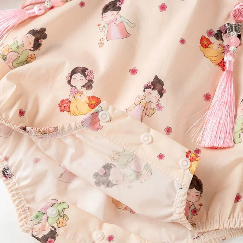 Monos de primavera y otoño para niña, monos de manga larga de algodón con estampado bonito de dibujos animados de estilo chino y artículos de una pieza para bebé recién nacido B021 - imagen 5