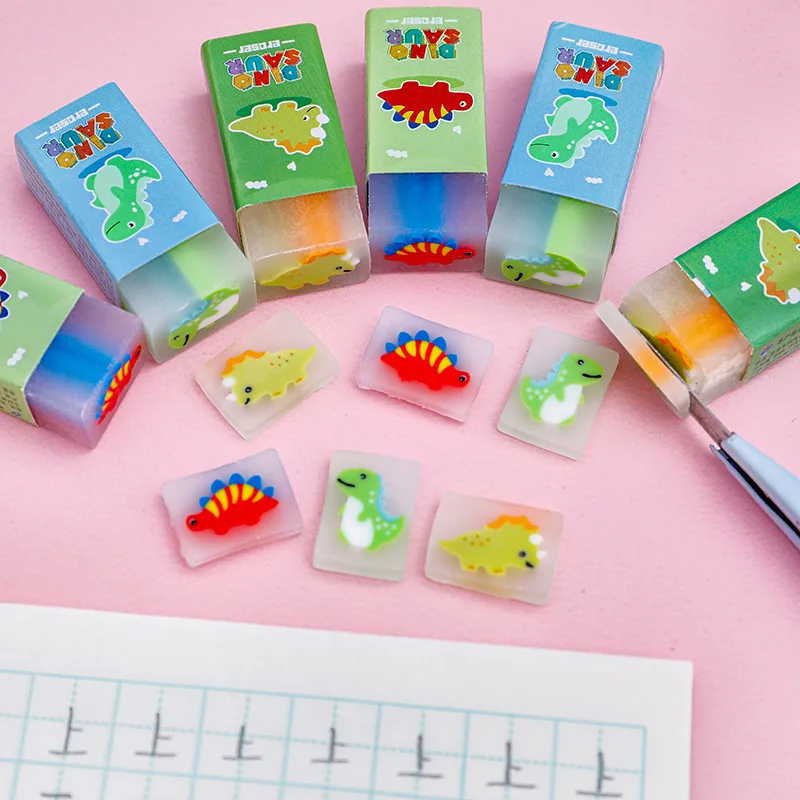 Borrador de dinosaurio sándwich de Color caramelo de dibujos animados, borrador sin rastro para estudiantes, borrador de lápiz especial para dibujar, papelería - imagen 5