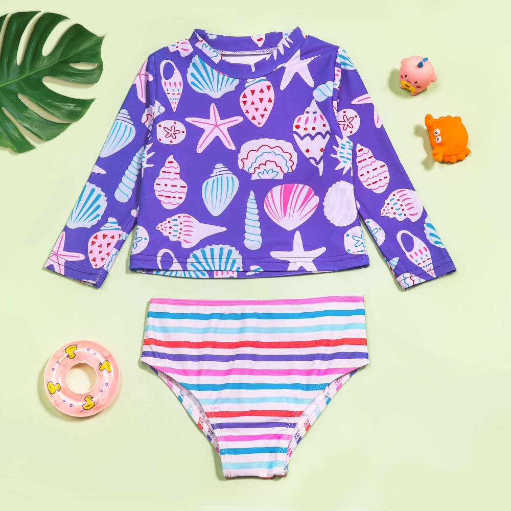 Traje de baño rayas para niña manga larga con detalle concha - imagen 4