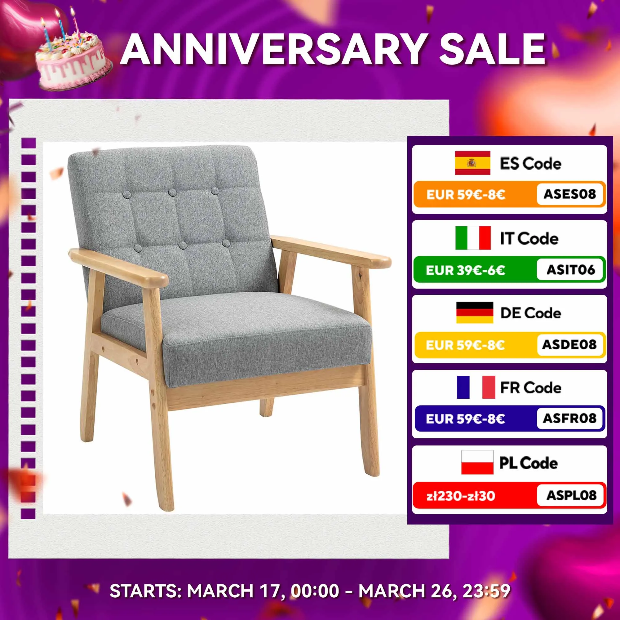 HOMCOM Sillón Individual Sofá Individual Tapizado en Lino con Reposabrazos de Madera Respaldo Acolchado Carga 130 kg Sillón para Salón Dormitorio Gris Claro