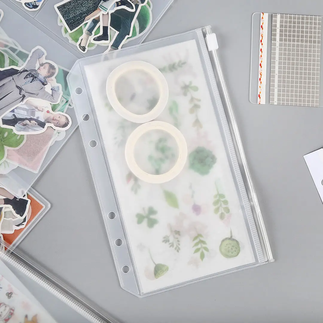 Carpeta con bolsillos de 6 agujeros A5 A6 A7, sobres impermeables de PVC para presupuesto en efectivo, carpetas con cremallera para cuaderno, planificador, carpetas de viaje