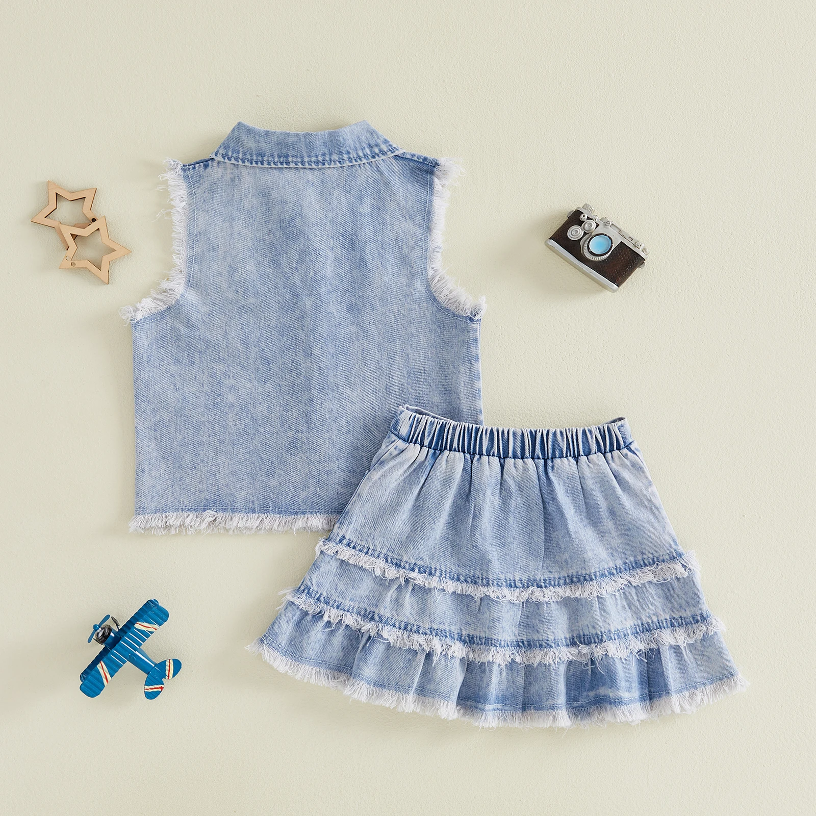 Conjunto de verano para niña: top vaquero y falda con volantes - imagen 2