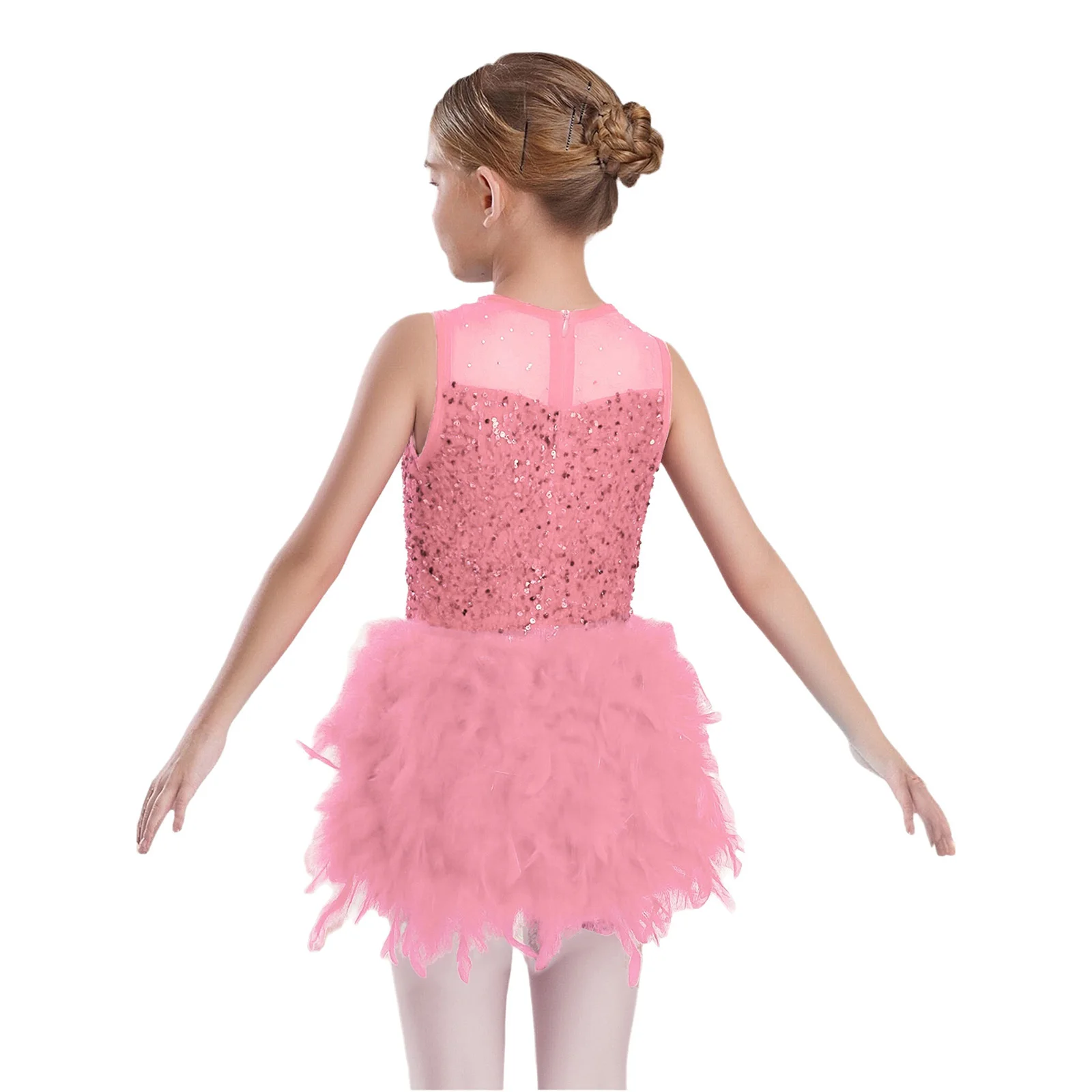 Vestido de leotardo de Ballet para niñas, trajes de actuación de baile, encaje de lentejuelas, gasa, bordado de diamantes de imitación, vestido tutú de tul lírico - imagen 3