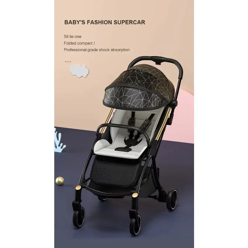 Cochecitos de bebé triples plegables, cochecitos de bebé plegables portátiles, que pueden sentarse y acostarse - imagen 3