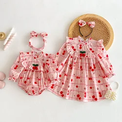 Mono infantil con estampado de cerezas para niña – Peto de algodón suave