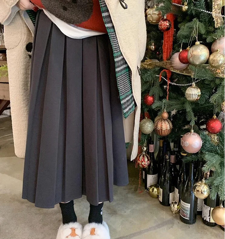 Nuevo Otoño Invierno plisado grueso cálido faldas de maternidad cintura elástica vientre ropa Casual para mujeres embarazadas embarazo - imagen 2