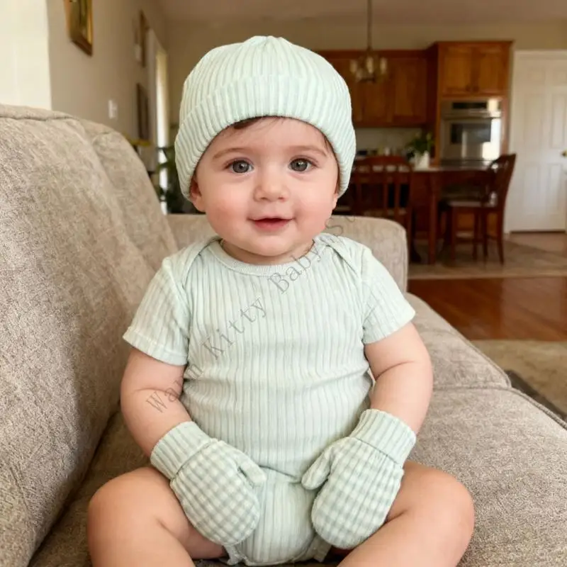 Conjunto gorro y manoplas de algodón para bebé – Suave - imagen 4