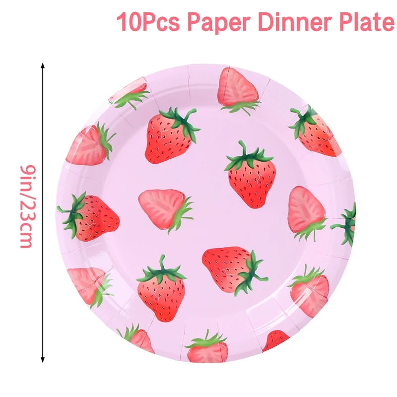 Un plato rosa con fresas
