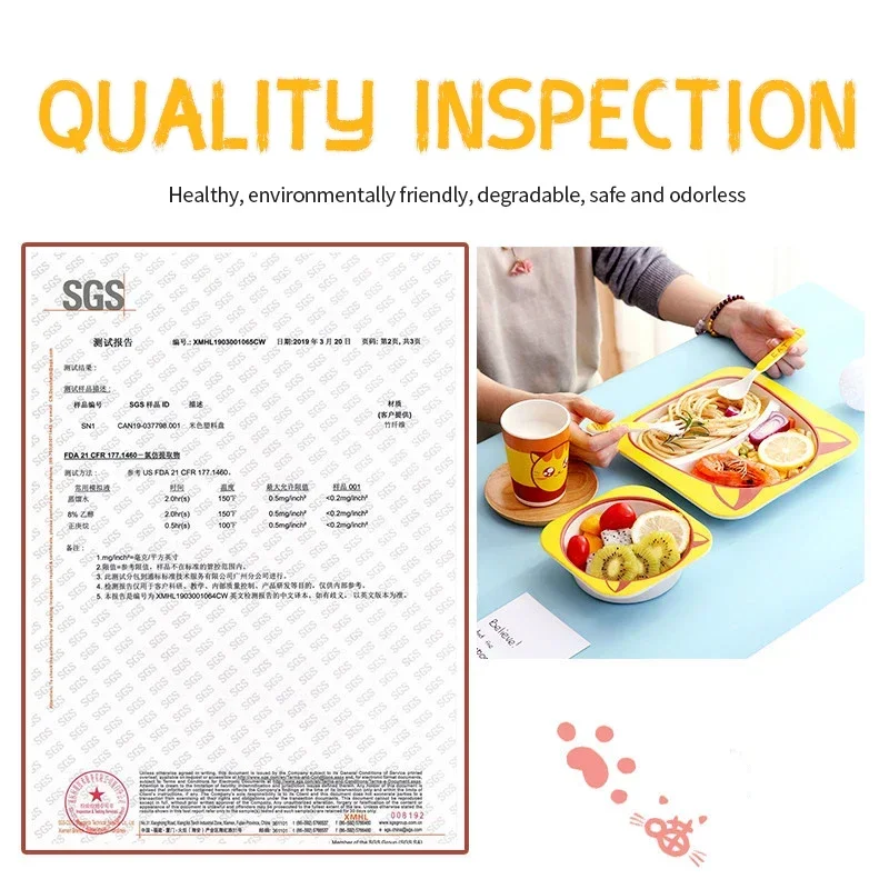 Juego de vajilla de fibra de bambú Natural para niños, cuenco con taza, cuchara, plato, tenedor, platos de alimentación, utensilios al por mayor, 5 piezas por juego - imagen 5