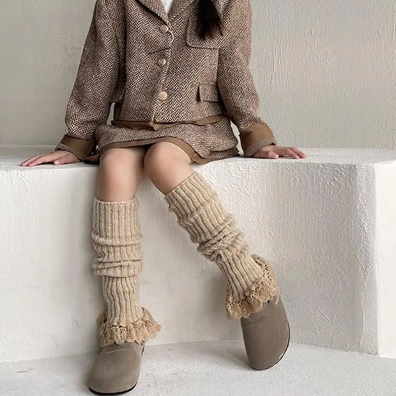 QX2D acogedor para niños calentador piernas cómodas manga calcetines punto para escuela, actividad libre y