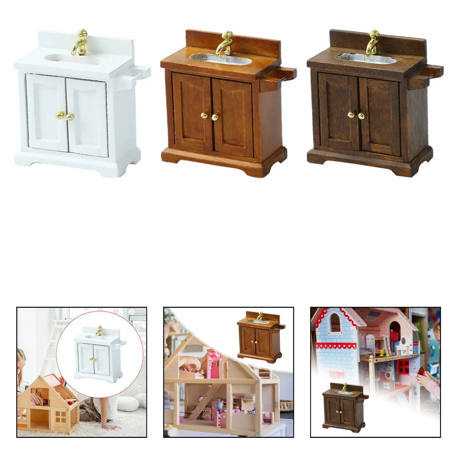 Dollhouse Bathroom Cabinet Bathroom Scene Holiday Gifts Dollhouse Sink Pretend Play Toy for 1/16 Playset Decoration Supplies