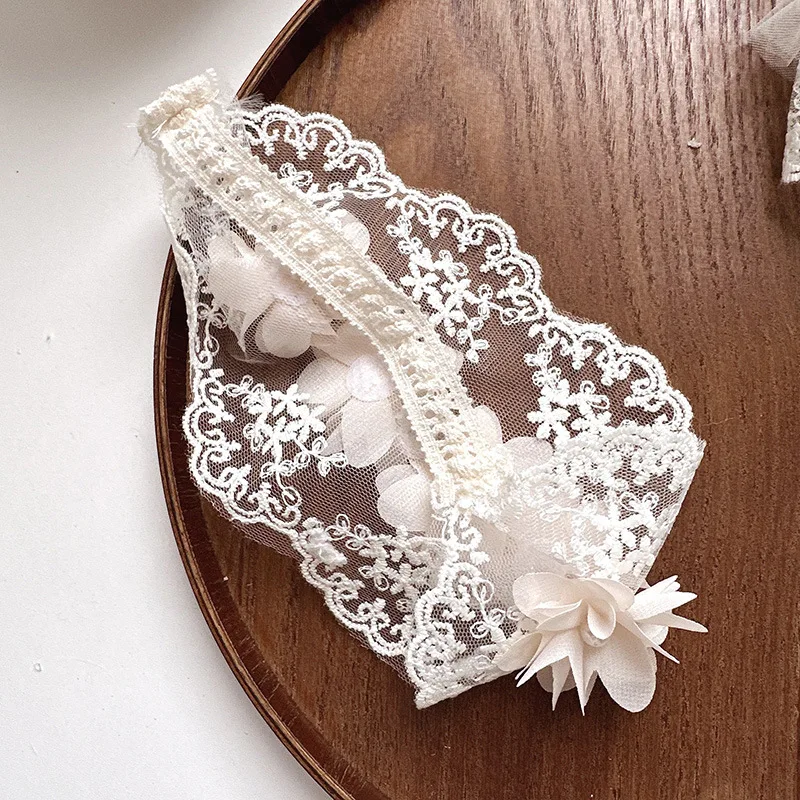 Diadema ancha y suave para bebé, diadema francesa Vintage con lazo de Jacquard, diadema de encaje Floral para recién nacido, accesorios de fotografía para niños pequeños - imagen 5