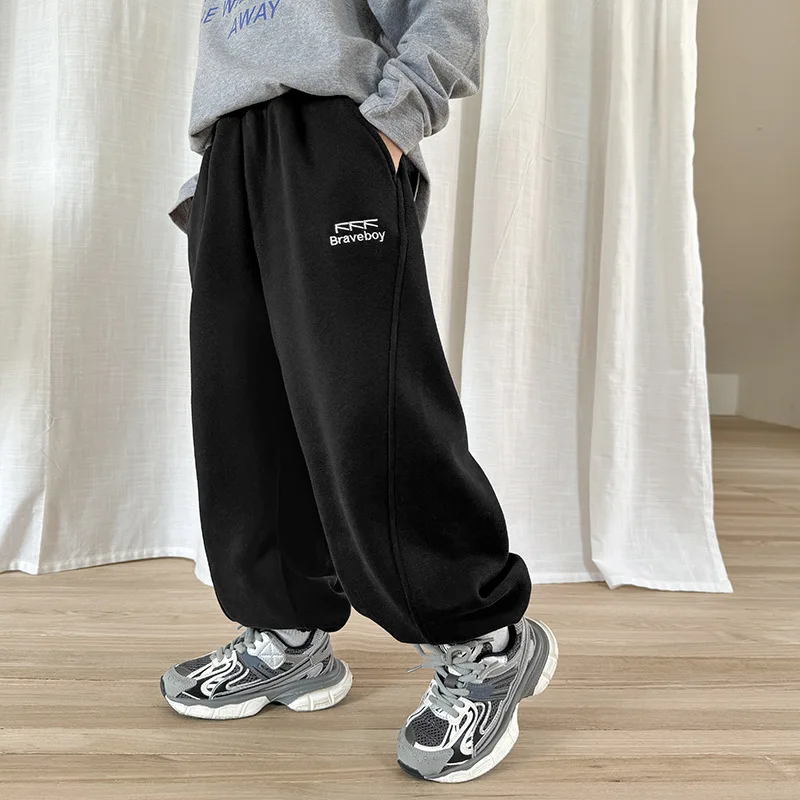 2025 nueva versión coreana para niños pantalones deportivos sueltos 290g pantalones de chándal tejidos resistentes al desgaste y duraderos ropa de moda para niños - imagen 2
