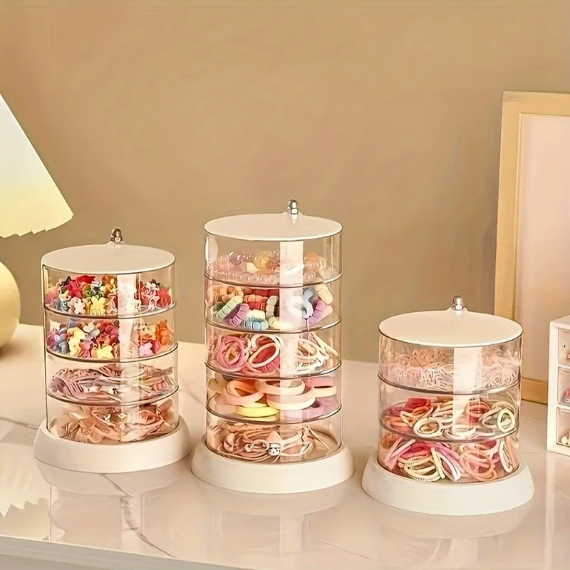 Caja de joyería redonda transparente giratoria multicapa para pendientes, collares, pulseras, estante de exhibición, caja de almacenamiento de joyería - imagen 5