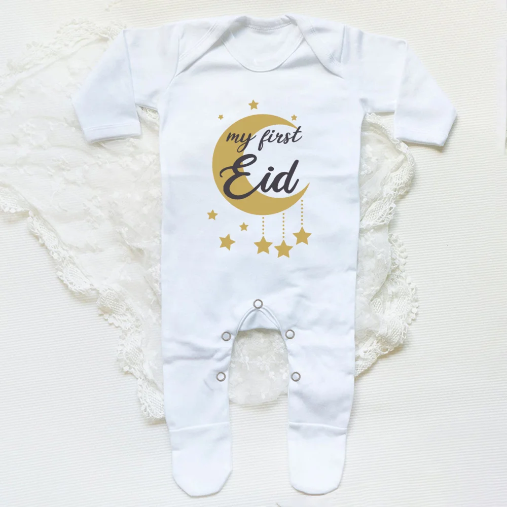 Body con estampado My First Eid para bebé, traje de dormir para recién nacido, pelele de manga larga para bebé, traje de recuerdo infantil musulmán islámico de Eid Ramadán - imagen 4