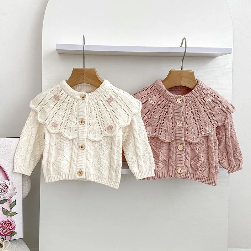 MILANCEL, nuevo cárdigan tejido de otoño para bebé de 0 a 3T, cuello de muñeca calado, suéter tejido para niñas pequeñas, Tops de flores dulces, ropa