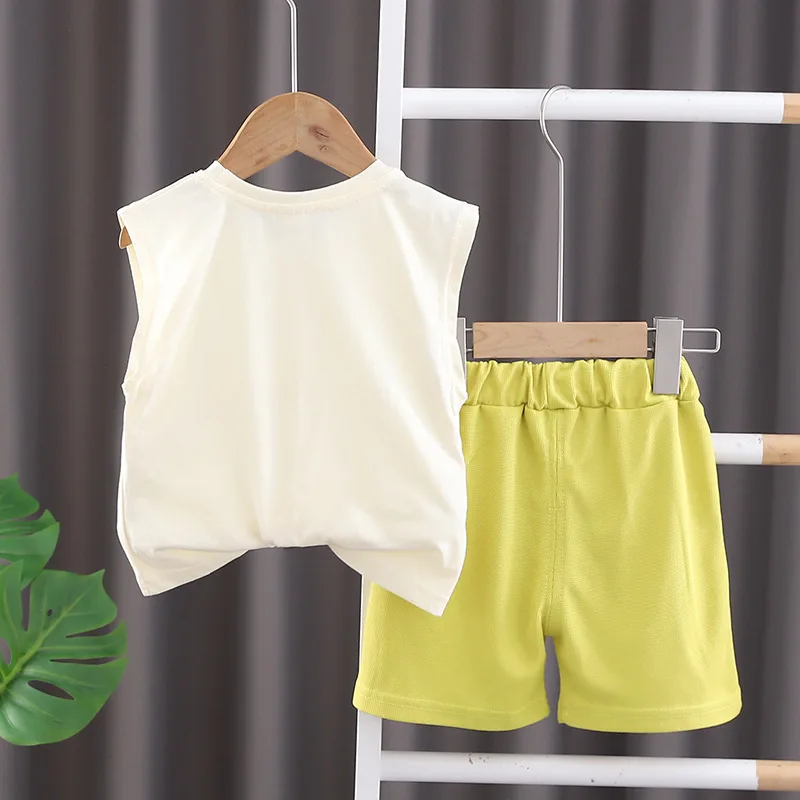 Conjunto Boutique verano niño algodón sin mangas y pantalones cortos - imagen 3